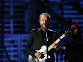In this Nov. 18, 2015 file photo, Sting performs at Shining a Light: A Concert for Progress on Race in America at the Shrine Auditorium in Los Angeles.  (Photo by Rich Fury/Invision/AP, File)