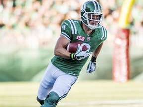 Roughriders wide receiver Rob Bagg runs the ball during CFL action against the Alouettes in Regina on Sept. 27, 2015. (Matt Smith/Reuters)