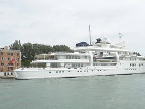 Microsoft co-founder Paul Allen's 92-metre mega-yacht, named 'Tatoosh', is seen anchored in Venice. (WENN.com)