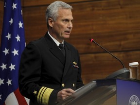 Vice Admiral James D. Syring, director of the U.S. Missile Defense Agency, delivers a speech during a ceremony at the Romanian Foreign Affairs Ministry, in Bucharest, Romania December 18, 2015.      REUTERS/Inquam Photos/Octav Ganea