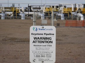 TransCanada's Keystone pipeline facilities are seen in Hardisty, Alta., on Friday, Nov. 6, 2015. The latest hurdle in the status of pipelines came this week when an organization representing 82 Montreal-area municipalities came out against TransCanada Corp.'s Energy East Pipeline, drawing a sharp rebuke from politicians in Alberta and Saskatchewan. THE CANADIAN PRESS/Jeff McIntosh