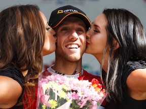 Michael Woods is seen during the medal ceremony at the Tour of Alberta final in Edmonton Monday September 7, 2015. (Postmedia Network file photo)