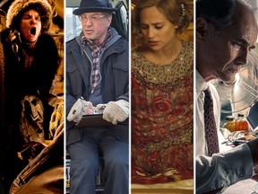 From left: Jennifer Jason Leigh in The Hateful Eight; Sylvester Stallone in Creed;  Alicia Vikander in The Danish Girl and Mark Rylance in Bridge of Spies. (Handout photos)