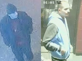 Investigators need help identifying three men who allegedly attacked a man, 23, at a Mississauga strip club last weekend. Security camera images of two suspects have been released.(Peel Regional Police handouts)