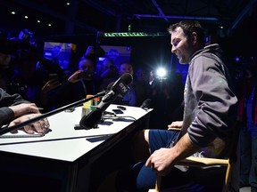Pacific Division forward John Scott of the Montreal Canadiens speaks to the media during media day for the NHL All-Star Game at Bridgestone Arena in Nashville on Jan. 29, 2016. (Christopher Hanewinckel/USA TODAY Sports)