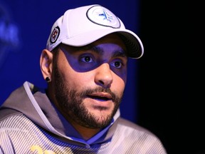 Central Division defenseman Dustin Byfuglien (33) of the Winnipeg Jets during media day for the 2016 NHL All Star Game at Bridgestone Arena.