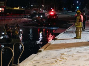 South Frontenac Fire and Rescue vessel and four crew members was launch into Lake Ontario to search for a man seen in the water in Kingston, Ont. on Friday January 29, 2016. Steph Crosier/Kingston Whig-Standard/Postmedia Network