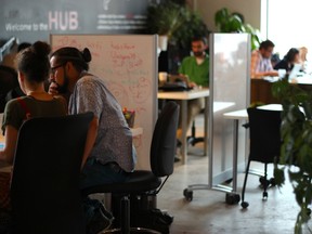 At any given time there are 20-40 people, including social entrepreneurs, community activists, business people, and federal public servants, working in the Ottawa Hub. (Photo credit: Impact Hub Ottawa)