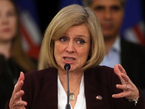 Premier Rachel Notley addresses the news conference announcing the findings of the Alberta Royalty Review Advisory Panel in Calgary Friday January 29, 2016.