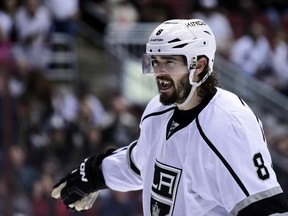 Los Angeles Kings defenceman Drew Doughty reacts during the third period against the Arizona Coyotes at Gila River Arena. (Matt Kartozian/USA TODAY Sports)