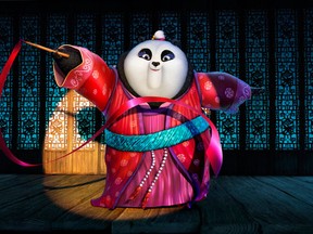 This image released by DreamWorks Animation shows character Mei Mei, voiced by Kate Hudson performing a ribbon dance in a scene from the animated film, "Kung Fu Panda 3." The film releases in U.S. theaters on Jan. 29, 2016. (DreamWorks Animation via AP)