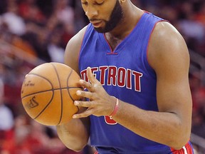 Detroit Pistons’ Andre Drummond struggled from the free throw line against the Raptors on Saturday night at the ACC. (USA TODAY SPORTS/PHOTO)