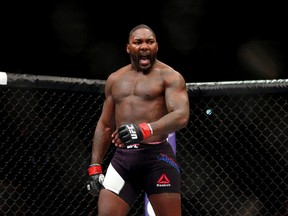 Anthony Johnson reacts after defeating Ryan Bader (not pictured) during UFC on Fox 18 at Prudential Center on Jan 30, 2016 in Newark, NJ. (Brad Penner/USA TODAY Sports)