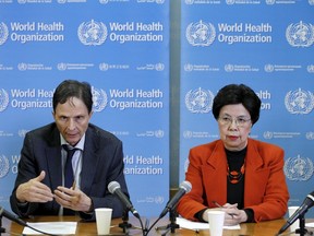 Professor David L. Heymann, left, Chair of the Emergency Committee, and World Health Organization (WHO) Director-General Margaret Chan hold a news conference after the first meeting of the International Health Regulations (IHR) Emergency Committee concerning the Zika virus and observed increase in neurological disorders and neonatal malformations in Geneva, Switzerland, February 1, 2016. REUTERS/Pierre Albouy
