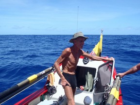 John Beeden is the first person to row the Pacific alone. Beeden rowed daily for almost seven months, spending 15 hours a day propelling his six-metre boat named Socks with sheer arm power.  (HANDOUT: http://solopacificrow.com)
