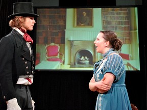 Submitted photo
Tim Wegener, playing Mr. Darcy, and Rosemary Woods, playing Elizabeth Bennet, in a dress rehearsal of Albert College's Pride and Prejudice. The school is performing the show this Thursday, Friday and Saturday.