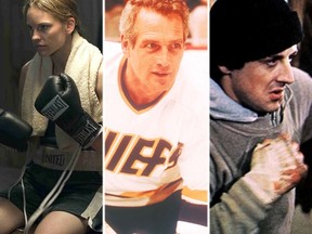 From left: Hilary Swank in Million Dollar Baby; Paul Newman in Slap Shot; Sylvester Stallone in Rocky. (Handout photos)