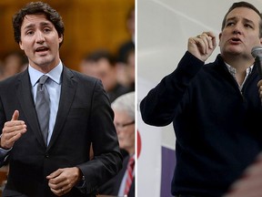 Prime Minister Justin Trudeau (left) and U.S. Republican presidential candidate Ted Cruz. THE CANADIAN PRESS/Sean Kilpatrick/REUTERS/Jim Young