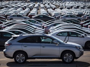 New cars are seen at the Toyota plant in Cambridge, March 31, 2014. (REUTERS/Mark Blinch)