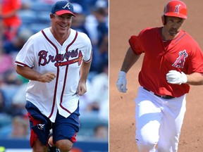 The Dodgers hired Greg Maddux (left) and Raul Ibanez (right) as special assistants to the president of baseball operations and the baseball operations department on Tuesday, Feb. 2, 2016. (Todd Kirkland-AP/Joe Camporeale-USA TODAY Sports/Files)