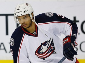 Columbus Blue Jackets defenceman Seth Jones warms up prior to Tuesday's game against the Edmonton Oilers at Rexall Place. (Perry Nelson-USA TODAY Sports)