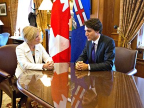 Prime Minister Justin Trudeau and Alberta Premier Rachel Notley meet in Edmonton Alta, on Wednesday February 3, 2016. THE CANADIAN PRESS/Jason Franson