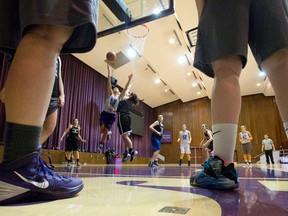 The Western Mustangs women?s basketball team practises at Alumni Hall in this file photo. (Craig Glover/The London Free Press)