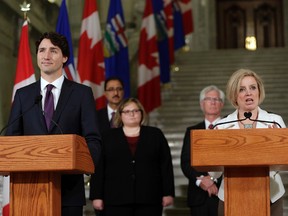 Prime Minister Justin Trudeau (left) and Premier Rachel Notley  met at the Alberta Legislature on Wednesday. (LARRY WONG)