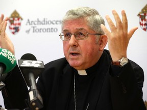 File photo of Cardinal Thomas Collins, Archbishop of Toronto speaking at a press conference on Tuesday September 8, 2015. Craig Robertson/Postmedia Network