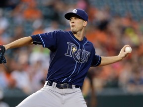 In this Tuesday, Sept. 1, 2015 file photo, Tampa Bay Rays pitcher Drew Smyly throws during a game in Baltimore. (AP Photo/Patrick Semansky, File)