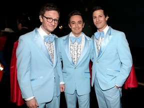 Akiva Schaffer, Andy Samberg, and Jorma Taccone of Lonely Island attends the 87th Annual Academy Awards at Dolby Theatre on February 22, 2015 in Hollywood, California. (Christopher Polk/Getty Images/AFP)