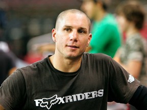 In a Thursday, June 9, 2005 file photo, BMX rider Dave Mirra pauses during practice for the Panasonic Open event, in Louisville, Ky. (AP Photo/Ed Reinke)