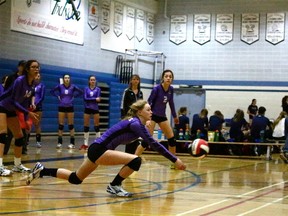 The U15 Ravens Volleyball Club girls squad looked to be in mid-season form for most of their early season tournament last weekend in Spruce Grove.   - photo by Mitch Goldenberg