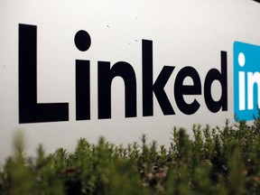 The logo for LinkedIn Corporation, a social networking networking website for people in professional occupations, is shown in Mountain View, California in this February 6, 2013 file photo. (REUTERS/RobertGalbraith/Files)