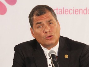 Ecuador's President Rafael Correa addresses the media at the Community of Latin American and Caribbean States (CELAC) meeting in Pomasqui on January 27, 2016. Ecuador is controlled by Correa's hardline socialist government. REUTERS/Guillermo Granja