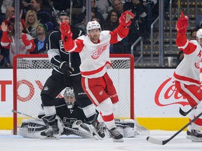 Red Wings' Darren Helm may be getting a few more goals from this spot after being given the clog-the-crease role on the power-play. (Reuters)