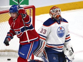 Canadiens forward Sven Andreighetti celebrates a goal on Oilers goalie Cam Talbot, Sunday, Feb. 6, 2016. (USA TODAY SPORTS)