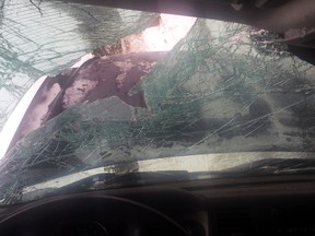 Kelly Draves took this photo from inside her crashed vehicle.