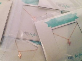 Some of the Farm Wife Style "Be Electric" necklaces being included in the Grammy Awards gift bags.