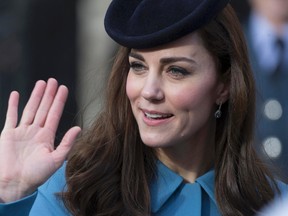 Britain's Catherine, Duchess of Cambridge leaves a reception after attending an event to mark the 75th anniversary of the RAF Air Cadets, at The Royal Courts of Judtice in London, Britain February 7, 2016. REUTERS/Neil Hall