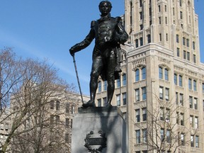 John Graves Simcoe, the first lieutenant-governor of Upper Canada, which became Ontario, is immortalized in a statue that graces the lawn of the Ontario legislature building at Queen’s Park in Toronto. (File photo)