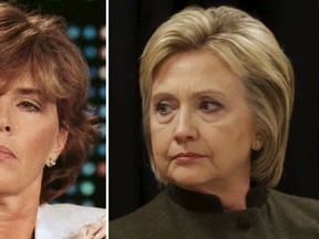 Kathleen Willey (left), a former White House volunteer who alleged in a 1998 television interview that Clinton fondled her, is seen during an interview with Larry King in Los Angeles, in this file photo taken May 13, 1999. Willey says she has agreed to be a paid national spokeswoman for an anti-Hillary Clinton political group called Rape Accountability Project for Education PAC (RAPE PAC). REUTERS PHOTOS/Rose Prouser/Rebecca Cook