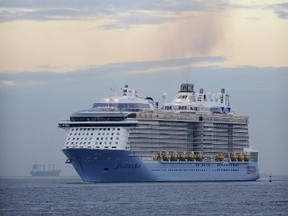 Royal Caribbean's cruise liner 'Anthem Of The Seas' arrives at the port of Bilbao during its maiden voyage, in this April 26, 2015 file photo. (AFP PHOTO/ANDER GILLENEA)