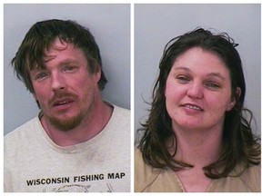 A combination photo shows Jason Robert Roth and Amanda Rose Eggert in these January 31, 2016 booking photos in Polk County, Wisconsin Sheriff's Department, released on February 8, 2016. (REUTERS/Polk County Sheriff's Department/Handout via Reuters)
