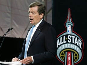 Mayor John Tory speaks at the True North Venue which will host many NBA All-Star Game activities this week on Monday February 8, 2016. (Michael Peake/Toronto Sun)