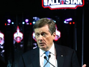 Mayor John Tory speaks at the True North Venue about the NBA All-Star Game Monday, February 8, 2016. (Michael Peake/Toronto Sun)