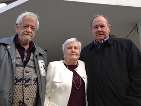 Supporters of the Oasis Program in Kingston on Monday, from left, Brian Brophy, Christine McMillan and Rodger James. (Paul Schliesmann/The Whig-Standard)