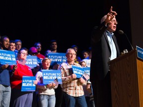 Democratic presidential candidate Sen. Bernie Sanders, I-Vt., speaks during a campaign stop at the Pinkerton Academy Stockbridge Theatre, Monday, Feb. 8, 2016, in Derry, N.H. (AP Photo/John Minchillo)