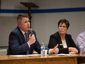 Meghan Balogh/Postmedia Network
Jon Kastikainen, senior manager of stakeholder communications and public affairs with CIBC, at a public meeting in Deseronto last Thursday.