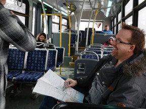 Jason Miller/The Intelligencer
Coun. Egerton Boyce speaks to a passenger on the number two bus on Tuesday. The city councillor spent the morning using the transit system to get an understanding of the challenges it faces.